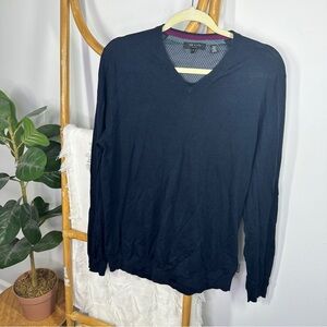 Mens Ted Baker Navy Blue V Neck Wool Sweater sz 5/ XL